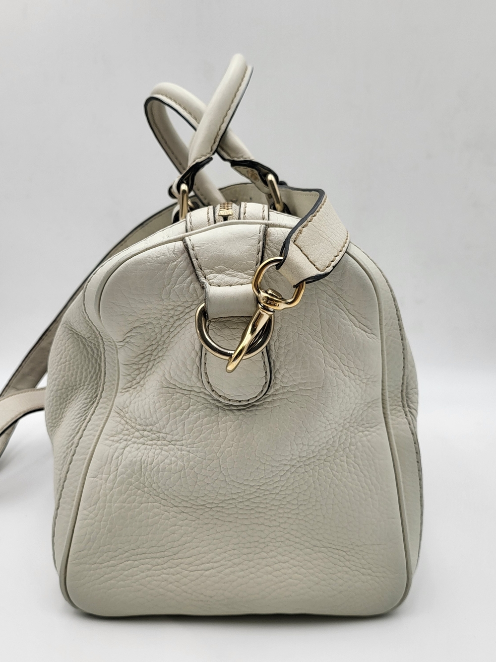 GUCCI White Lambskin Leather Web Stripe Medium Joy Boston 30,, Authentic w/COA. - Picture 2 of 16